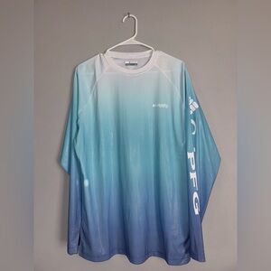 Columbia MENS fishing White and Blue Ombre Long Sleeve Shirt